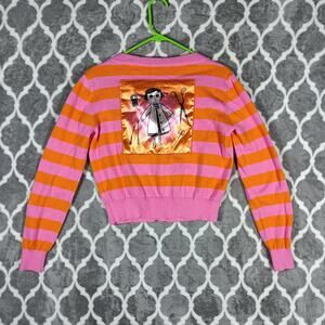Coraline Cardigan Sweater Womens Small Pink Striped Button Gothic‎ Halloween
